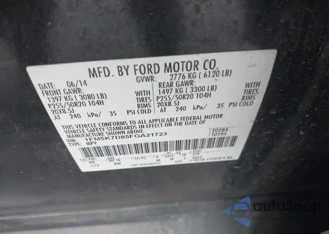 2015 Ford Explorer Xlt from USA, damaged, VIN 1FM5K7D85FGA21723